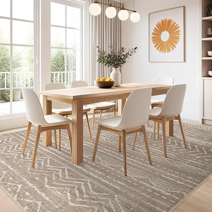 Nakagishi 9x13 Area Rugs Living Room: Washable Boho Large Neutral Soft Farmhouse Area Rugs Stain Resistant Modern Non-Slip Indoor Floor Carpet for Bedroom Nursery Kids Playroom Office-Dark Brown