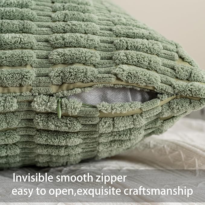 Pack of 2 Corduroy Decorative Throw Pillow Covers 22x22 Inch Soft Striped Pillow Covers Modern Farmhouse Home Decor for Sofa Living Room Couch Bed（Sage Green）