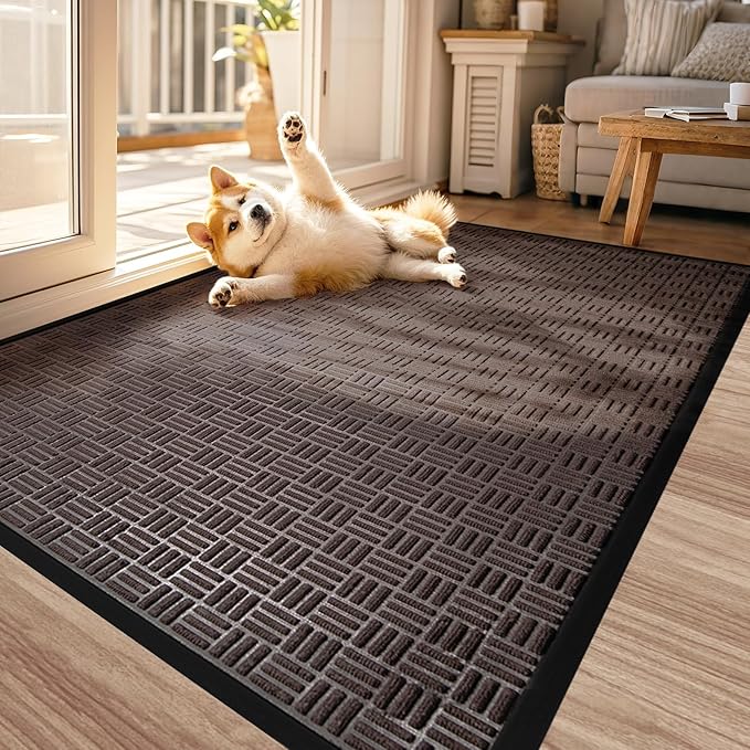 Mibao Front Door Mat, Heavy Duty Durable Welcome Mat for Outdoor Indoor, Dirt Trapper Waterproof Super Absorbent Door Mat for Entryway Outside Patio Porch, 61.5" x 36", Coffee