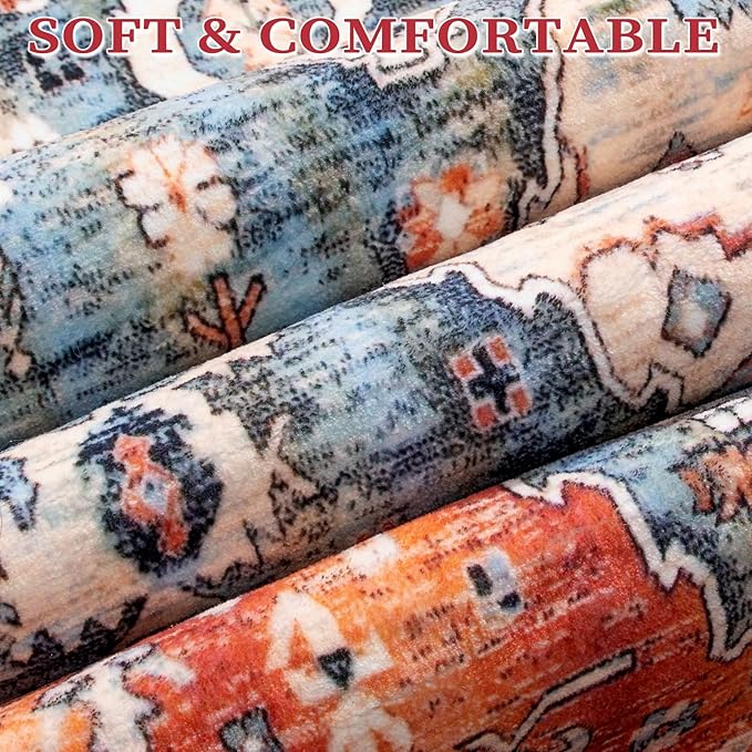 SERISSA 5x8 Area Rugs for Living Room, Large Washable Non-Slip Boho Rug, Ultra Soft Vintage Tribal Oriental Print Distressed Carpet for Bedroom Dining Room Dorm Office Home Decor