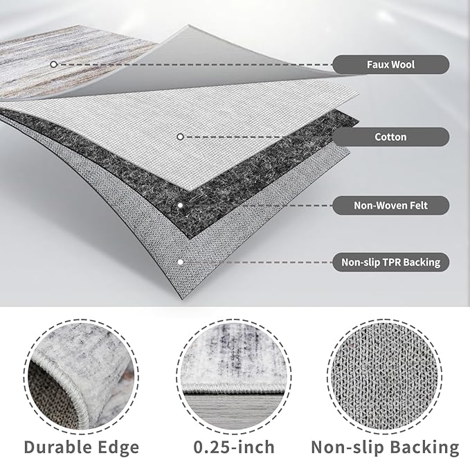 3x20 Washable Hallway Runner Rug: Extra Long Runners for Entryway Living Room Dining Room - Stain and Water Resistant Rugs with Non-Slip Backing - Soft Low-Pile Carpet 20ft Beige Grey