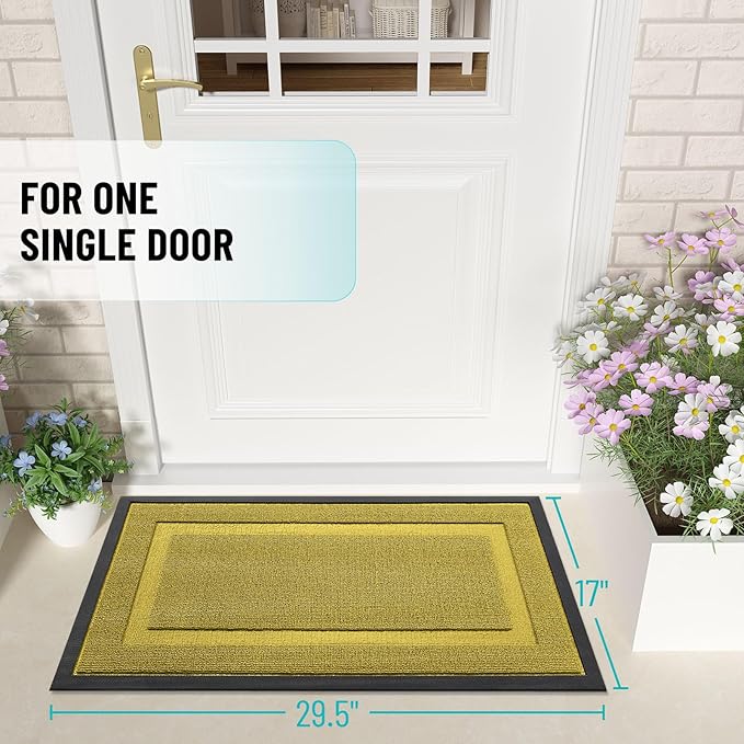 OLANLY Front Door Mat Indoor Outdoor Entrance, Waterproof All-Season, All-Weather Doormat, Sturdy Natural Rubber, Low Profile, Easy Clean Patio Porch Entryway Mat, 47x32, Lime Green