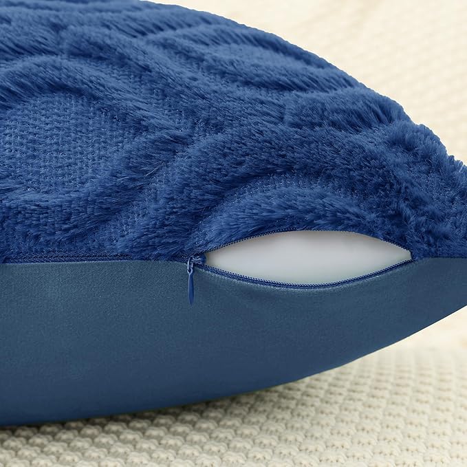 decorUhome Throw Pillow Covers 26x26 Inch Set of 2, Soft Plush Faux Wool Dark Blue Solid Couch Pillow Covers, Accent Euro Sham Farmhouse Neutral Square Pillow Cases for Sofa Bed Living Room