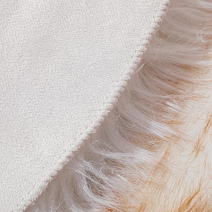 linmopm Faux Fur Rug Sheepskin Shag Fluffy Fuzzy 3x3 ft Rugs for Bedroom Bedside Bed Floor Living Room Plush Round High-Density Cushion Carpet Super Sofa Cover White and Yellow