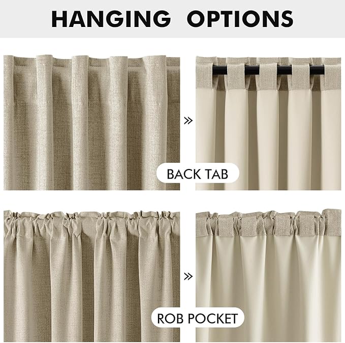 MIULEE 100% Blackout Linen Curtains for Bedroom, Cobblestone Solid Luxury Decor Thermal Insulation Room Darkening Drapes for Living Room Nursery Back Tab Rod Pocket 42 x 96 Inches, 2 Panels
