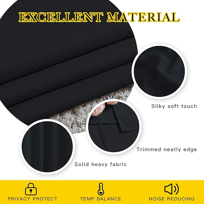 NICETOWN Black Out Curtains 54 inch Long for Bathroom - Easy Care Solid Thermal Insulated Grommet Blackout Window Treatment for Bedroom (2 Panels, W52 x L54)
