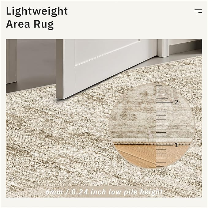Hallway Runner Rug 4x8 Wide: Washable Thin Runners for Hallways Entry, Non Slip Soft Vintage Kitchen Area Rugs for Living Room Bedroom Dining Room Foyer (Brown, 4x8)