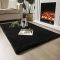 Ashler Faux Fur Rug, Ultra Soft Faux Rabbit Fur, Black Area Rugs, 3 x 5 Feet Rectangle, Machine Washable Nursery Decor Throw Rugs for Bedroom, Kids Room, Living Room