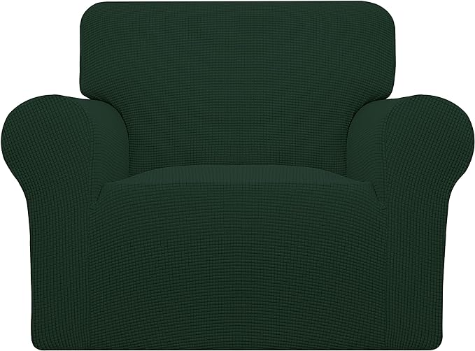 Easy-Going Stretch Chair Sofa Slipcover 1-Piece Couch Sofa Cover Furniture Protector Soft with Elastic Bottom for Kids, Pet. Spandex Jacquard Fabric Small Checks (Chair, Dark Green)