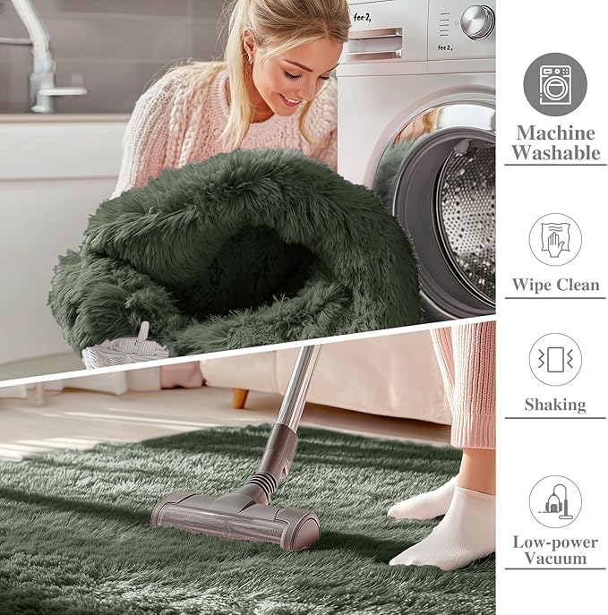 OLANLY Area Rugs for Living Room Bedroom, Machine Washable 4x5.9 ft Soft Fluffy Shaggy Bedside Rug, Indoor Floor Carpet for Kids Girls and Boys, Dorms, Nursery Rooms, Home Decor Aesthetic, Olive Green