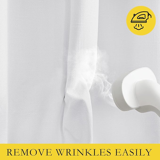 NICETOWN 100% Absolutely Blackout Linen Curtains with Thermal Insulated White Liner, White, 52 inches Wide, 108 inches Length Energy Saving Curtains for Living Room 2 Panels Set, Vertical Blinds