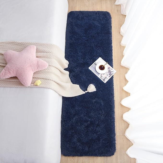 Chicrug Soft Runner Rugs for Bedroom Living Room Plush Fluffy Rug 3x8 Feet, Shag Furry Area Rug Carpet Non Shedding for Nursery Children Kids Girls Room Home Decorative, Navy Blue