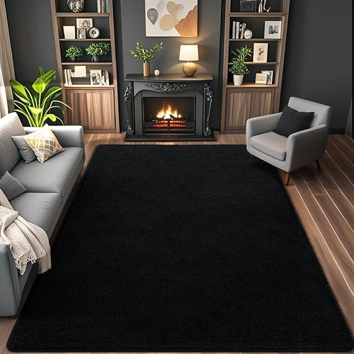 AROGAN Modern Shag Area Rug for Living Room, 6x9 Feet Washable Rugs for Bedroom, Indoor Floor Carpet, Plush Memory Foam Bedside Rugs for Kids Girls Teens Room Low Pile Decor, Black