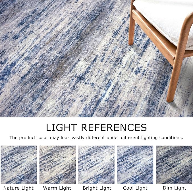 KOZYFLY Modern Abstract Washable Long Rug Runner 2.6x20 Hallway Rug Runner Non-Slip Soft Stair Runners, Grey-Blue Striped 20 feet Runner Rug for Kitchen Entryway Bathroom Laundry Room Foyer