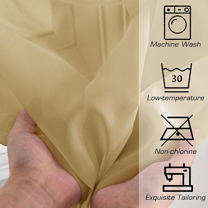 Simplebrand Gold Short Sheer Curtains 45 Inch Length for Small Windows, Rod Pocket 2 Panels Set Solid Voile Drapes Window Sheer Curtains for Bedroom Bathroom Kids Room Kitchen, 42x45 Inch, 2pcs