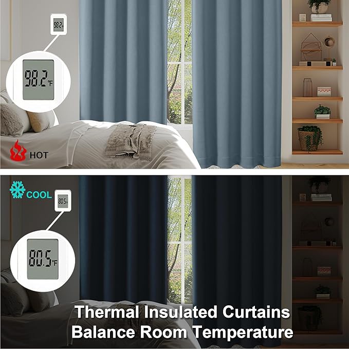 Simplebrand Ava Stone Blue Blackout Curtains for Bedroom 96 Inches Long 2 Panels, Thermal Insulated, Energy Saving Living Room Window Treatment Curtains Blackout Drapes, W50 x L96 Inch, Stone Blue