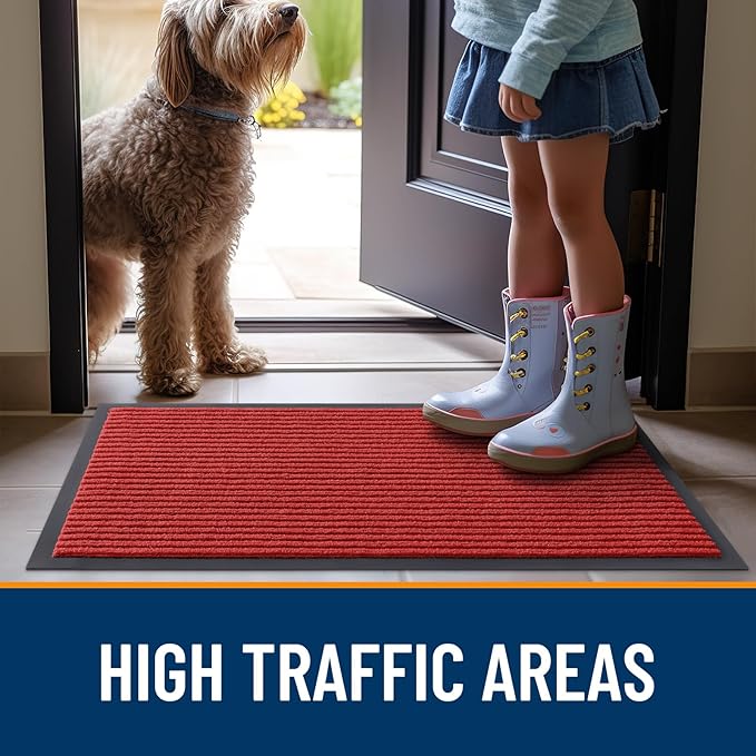 OLANLY Front Door Mat Indoor Outdoor Entrance, 2-Pack 35 x 23 Inch, Waterproof Heavy Duty Doormat, Fade Resistant, Low Profile, Easy Clean Patio Porch Welcome Floor Mats for Entry, Red