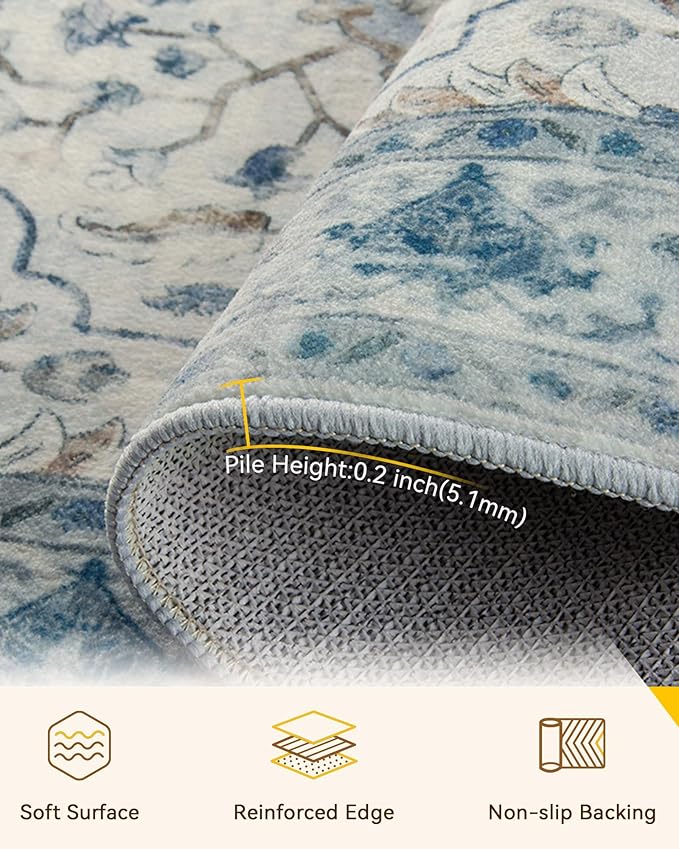 Area Rugs 2'6''x12' Runner Rug Non Slip Washable for Kitchen Hallway Bedroom Beside Laundry Room Bathroom Rug, Floor Carpet, Light Blue Navy Beige Gray White