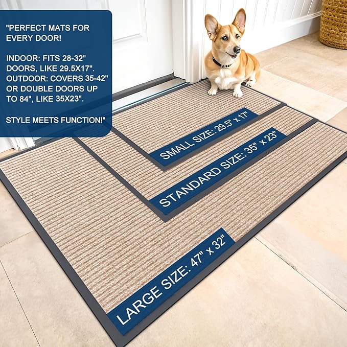 OLANLY Front Door Mat Indoor Outdoor Entrance, Waterproof Heavy Duty Doormat, Fade Resistant, Low Profile, Easy Clean Patio Porch Welcome Floor Mats for Entry, 59x30, Beige