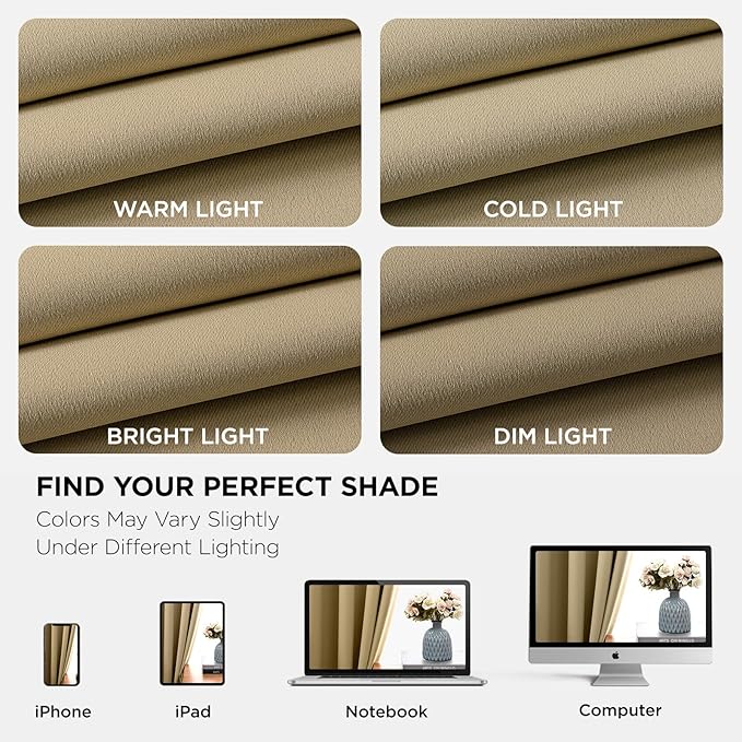 Joydeco Blackout Curtains 90 Inch Length 2 Panels Set, Thermal Insulated Long Curtains& Drapes 2 Burg, Room Darkening Grommet Drapes for Living Room Bedroom Window (W52 x L90 Inch, Beige)