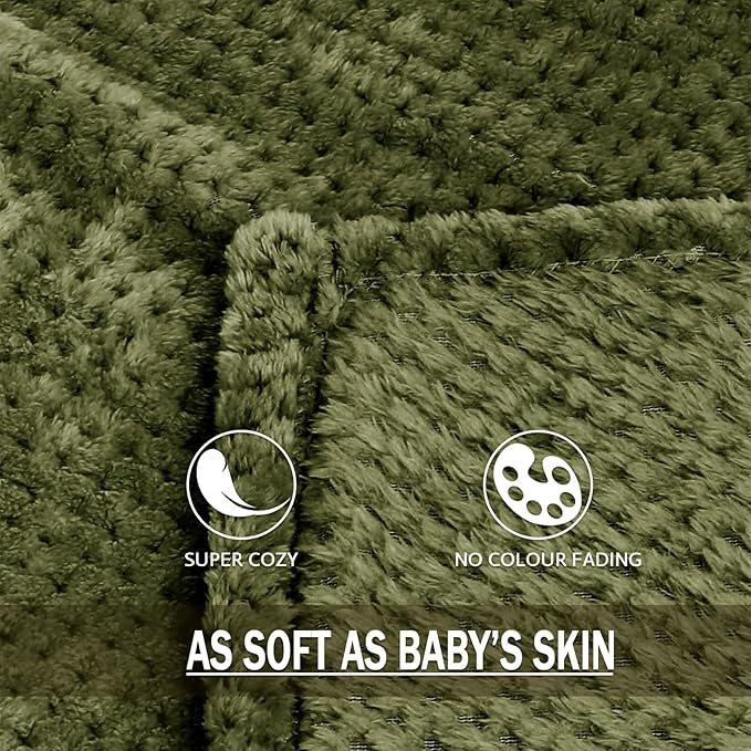 Exclusivo Mezcla Fleece Throw Blanket Extra Large, Super Soft and Warm Blankets for Couch, Sofa and Bed Waffle Textured, Cozy, Fuzzy and Lightweight (Olive Green, 50x70 Inches)