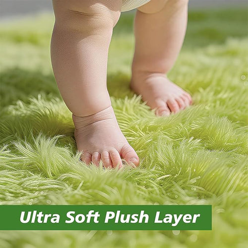6x9 Fluffy Area Rug for Living Room,Shag Area Rugs for Bedroom,Grass Green Soft Fuzzy Rug Non-Shedding Indoor Plush Carpet for Kids Bedroom Nursery Dorm Home Decor