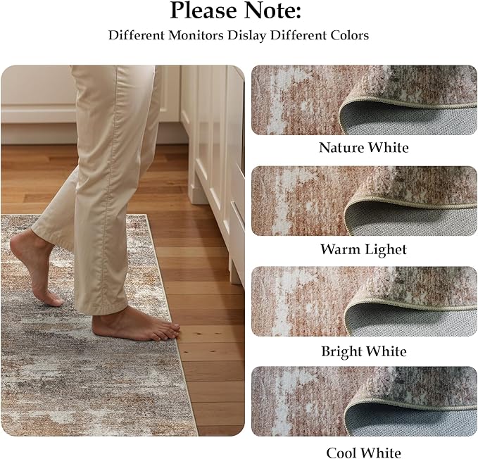 3x10 Washable Kitchen Runner Rug: Modern Abstract Runners for Hallway Soft Non Slip Rugs with Rubber Backing Low Pile Thin Floor Carpet for Entryway Bedroom Bathroom Bedside Indoor(Brown/Brick,3x10)