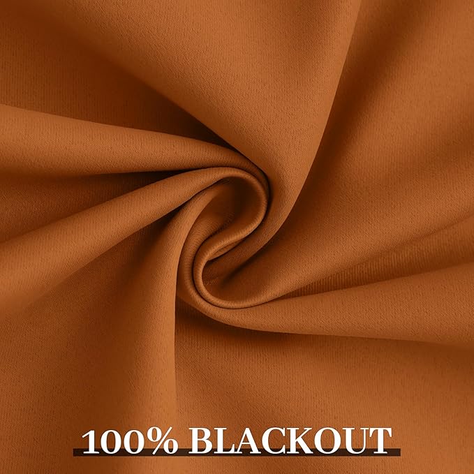 Yakamok Room Darkening 100% Blackout Curtains Grommet Window Treatments with 2 Thick Layers-Burnt Orange Thermal Insulated Drapes Set of 2 Panels for Bedroom Living Room 38 Inches by 84 Inches Length