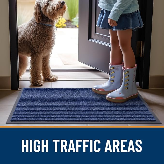OLANLY Front Door Mat Indoor Outdoor Entrance, Waterproof Heavy Duty Doormat, Fade Resistant, Low Profile, Easy Clean Patio Porch Welcome Floor Mats for Entry, 47x32, Blue