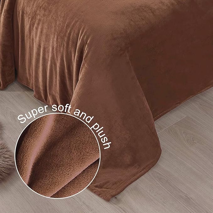 Exclusivo Mezcla Fleece Blankets Queen Size for Bed, Super Soft and Warm, All Season, Cozy, Plush, Lightweight, 90x90 Inches, Brown