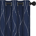 Deconovo Short Kitchen Curtains, Navy Blue Blakcout Curtain 38 x 45 Inch, Thermal Insulated Soundproof Drapes with Silver Wave Dots Prit, Grommet Top, Machine Washable for Nursery Bedroom Living Room