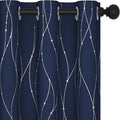 Deconovo Blackout Curtains 63 Inch Length for Living Room, Navy Blue Curtain, Thermal Insulated Soundproof Privacy Curtain with Silver Wave Dot Print, Machine Washable Window Panel for Bedroom Nursery
