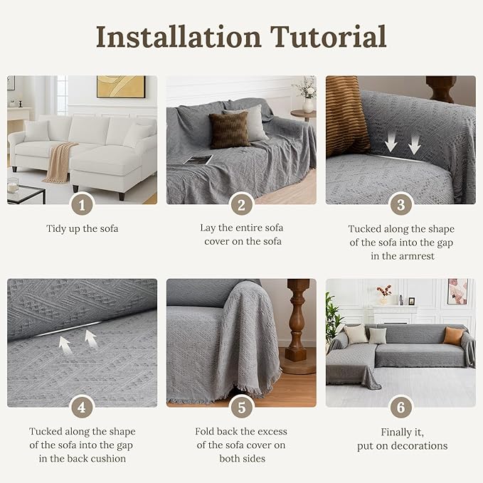 HOMERILLA Sectional Couch Covers for Sectional Sofa L Shaped Sofa Cover Blanket 2 Pieces L Shape Furniture Protector for Pets Dogs (Light Grey, XXX-Large)