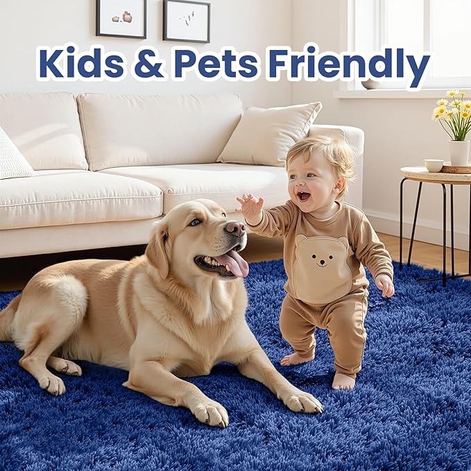 5x8 Area Rugs for Living Room: Soft Fluffy Shag Blue Rugs for Bedroom, Non Slip Large Fuzzy Plush Rug Indoor Floor Carpet for Nursery Kids Boys Girls Room, Dorms, Playroom, Modern Home Decor