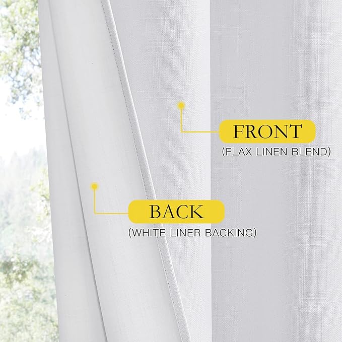 NICETOWN 100% Absolutely Blackout Linen Curtains with Thermal Insulated White Liner, White, 42 inches Wide, 63 inches Length Energy Saving Curtains for Cupboard 2 Panels Set, Vertical Blinds