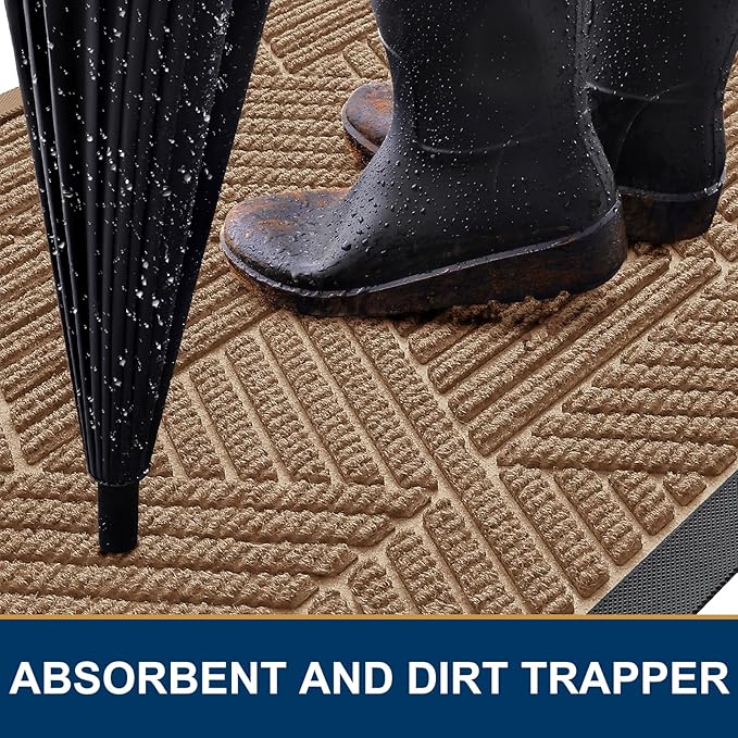 Smiry Front Door Mat Outside Entrance, Heavy Duty Sturdy Natural Rubber Doormat, Trap Dirt and Moisture, Easy Clean Low Profile Mats for Indoor Outdoor Entry, Irregular Triangle (59x30, Coffee)