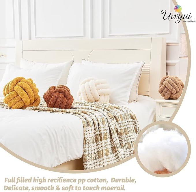 Uvvyui Knot Pillow Ball, Soft Home Decorative Pillows, Round Throw Pillow, Handmade Knotted Plush Pillow, Round Boucle Pillow Cushion (11 Inches Sage Green)