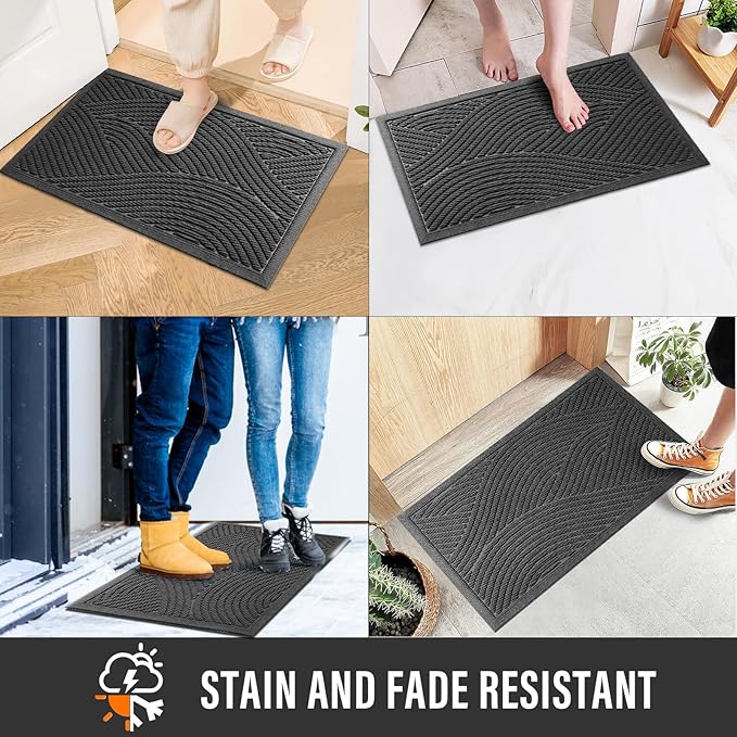 HIYARD Sturdy Front Door Mat, Absorbent Muddy Dirt Resist Welcome Door Mats Outdoor Indoor, Stain and Fade Resistant, Non-Slip Backing Entry Mat Low Profile Doormat for Entryway, 47×32, Grey