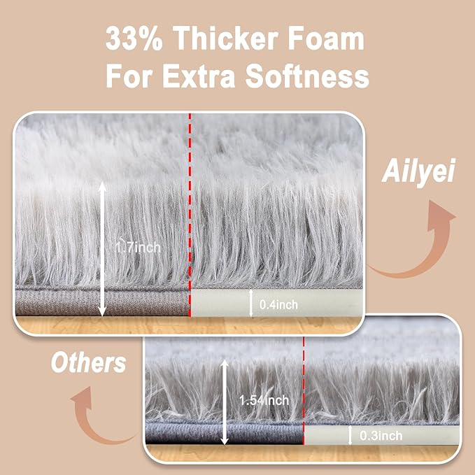 Ultra Soft Runner Rugs for Bedroom Hallways with Upgraded Non-Slip Rubber Backing & Thick Memory Sponge, 2x3 Feet Fluffy Shag Throw Area Rug for Bedside Dorm Tie-dye Light Grey