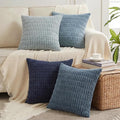 Fancy Homi Set of 4 Blue Boho Decorative Throw Pillow Covers 24x24 Inch for Couch Bed Sofa, Aesthetic Modern Bohemian Room Decor, Soft Fuzzy Fluffy Cozy Corduroy Coastal Blue Cushion Case 60x60cm
