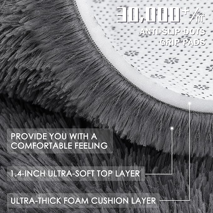 OLANLY 7x7 Machine Washable Large Area Rugs for Living Room, Bedroom, Soft Fluffy Shaggy Bedside Rug, Indoor Floor Carpet for Kids Girls and Boys, Dorms, Nursery, Home Decor Aesthetic, Grey