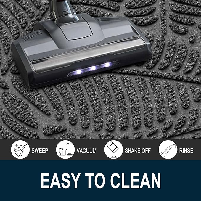 Colorxy Waterproof Doormat, Sturdy Natural Rubber Front Indoor Mat, Non Slip Low Profile Outdoor Door Mat, Stain and Fade Resistant Floor Mats, Easy Clean Patio Entry Mat, 59''x36'', Light Grey