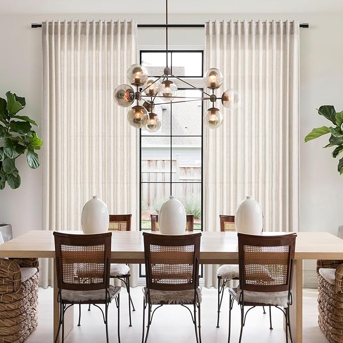 Tan Beige Linen Curtains 90 inch Length for Living Room 2 Panels Burlap Textured Semi Sheer Linen Drapes Rustic Country Window Treatment Farmhouse Drop Cloth Curtain 90 inches Long for Dinning Room