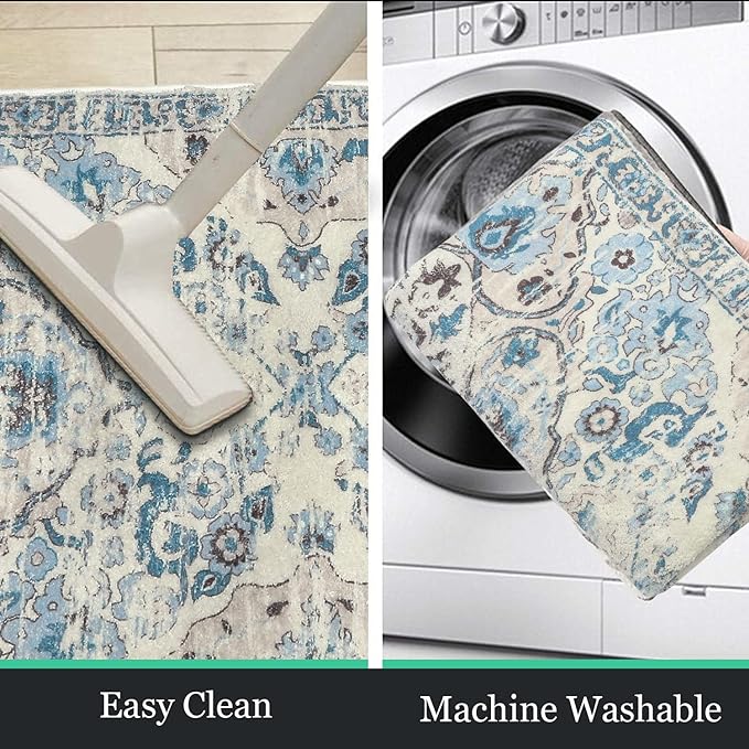 HEBE Hallway Runner Rug 2'x8' Washable Vintage Distressed Area Rugs Non Slip Laundry Rug Runner Boho Floor Carpet Runners for Hallways Entryway Laundry Room Kitchen Bathroom