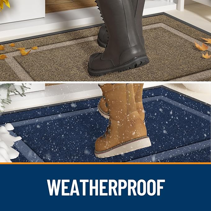 OLANLY Front Door Mat Indoor Outdoor Entrance, Waterproof All-Season, All-Weather Doormat, Sturdy Natural Rubber, Low Profile, Easy Clean Patio Porch Entryway Mat, 35x23, Black and White