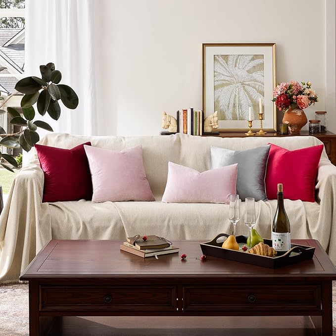 GIGIZAZA Decor Throw Couch Pillow Covers,Set of 2 Sweet Lilac Sofa Cushion Pillow Covers,Velvet Pillow Cases 24x24inch