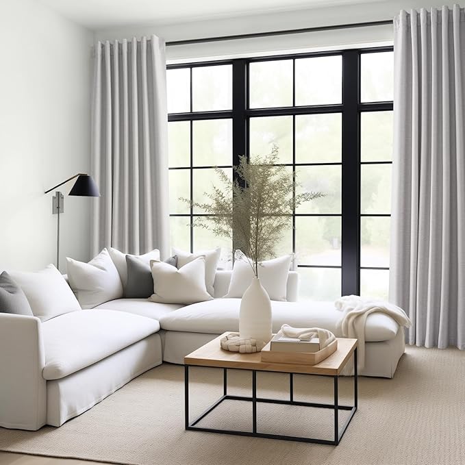 Topfinel Linen Gray Blackout Curtains 96 Inch Long, Boho Beige Gothic Viral Drapes Pinch Pleated Curtains with Hooks for Living Room, Neutral 8FT Back Tab Bedroom Curtains 52" X 96" 8 FT 2 Panels