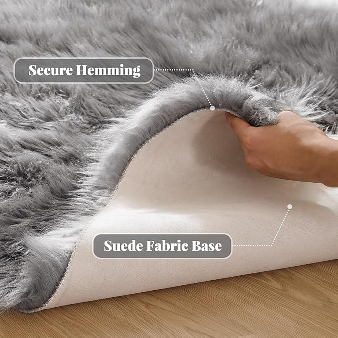 ORINOVA Light Silver Gray Faux Washable Shaggy Fur Rugs for Bedroom Plush Area Rugs for Living Room 2x3 Nursery Rug Home Room Décor