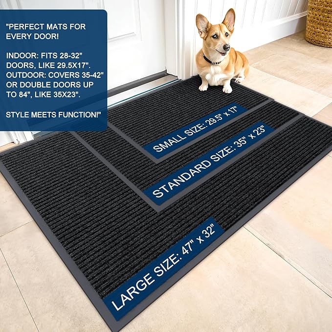 OLANLY Front Door Mat Indoor Outdoor Entrance, 2-Pack 47 x 23 Inch, Waterproof Heavy Duty Doormat, Fade Resistant, Low Profile, Easy Clean Patio Porch Welcome Floor Mats for Entry, Black