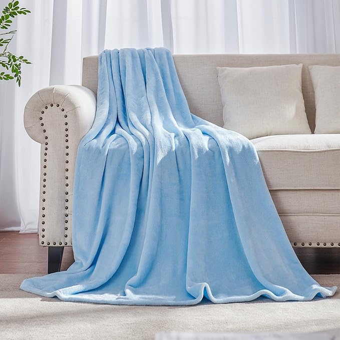 JIAHANNHA Flannel Fleece Ice Blue Blanket Throw Size(50 by 60 Inches),Light Blue Throw Blanket for Couch Sofa Bed,Super Soft Plush Cozy and Lightweight Warm Bed Blanket for All Season